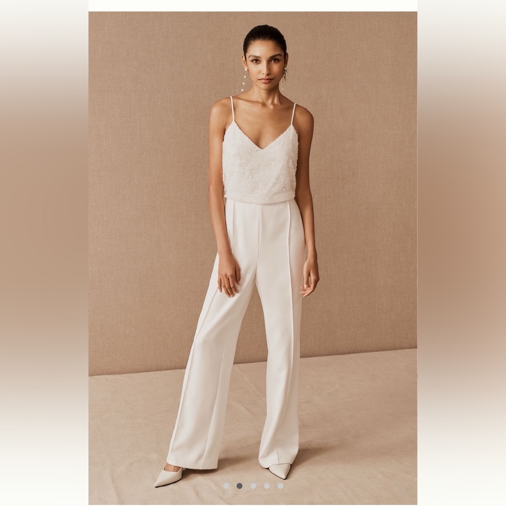 Amsale Ivory Sequin Cami Jumpsuit